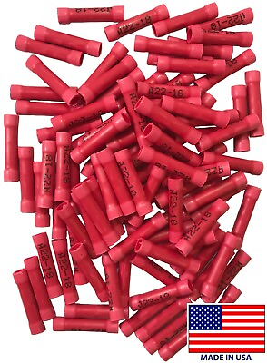 #ad 100 22 18 Gauge Red Vinyl Insulated Butt Splice Connector Wire Crimp Terminal $12.95