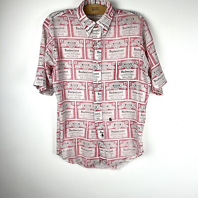 #ad Vintage 70s Budweiser All Over Print Button Down Shirt Mens M Party Retro Beach $25.00