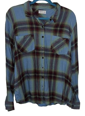 #ad Maurices Relaxed Fit Green Blue Shadow Plaid Button Down Shirt XL Extra Large $10.99