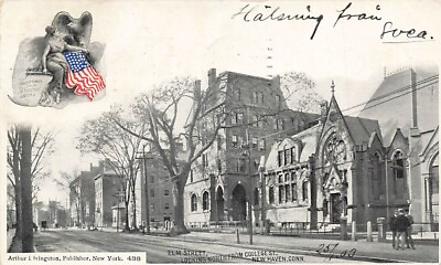 #ad c1905 Arthur Livingston Elm Street Looking North Action New Haven Green CT P554 $5.59