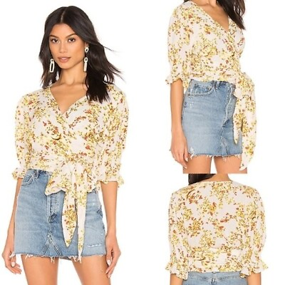 #ad Faithfull The Brand Mali Wrap Top Goldie Floral Off White Womens Size S USA 4 $35.20
