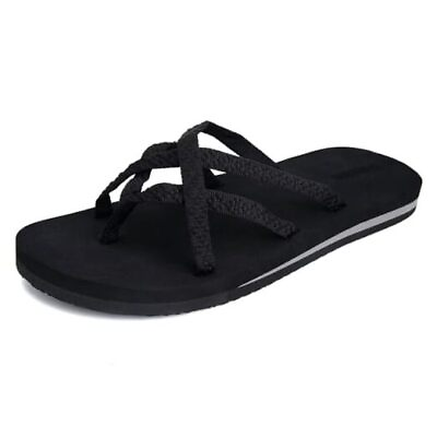 #ad Womens Flip Flops Soft thong Sandals with Cross Webbing 10 501 Pure Black $34.16