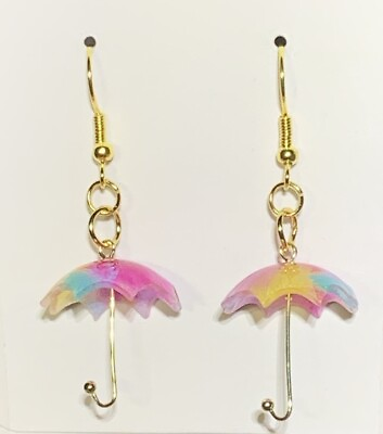 #ad Gold Colorful Umbrella ☂️ Drop Dangle Earrings $8.75