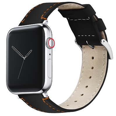 #ad Apple Watch Black Leather Orange Stitching Watch Band Watch Band $32.99