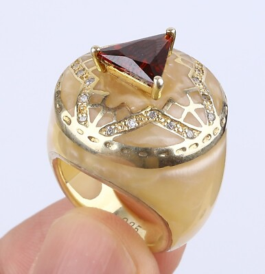 #ad CIRCLE SIMULATED RUBY GOLD COLORED OVER STERLING SILVER RING SIZE 6 #55016 $66.00