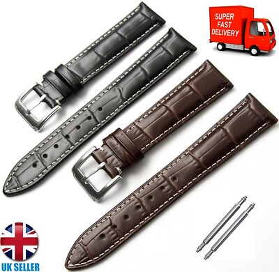 #ad ITALIAN GENUINE LEATHER BLACK BROWN WATCH STRAP SIZE 16MM 18MM 20MM 21MM 22MM GBP 4.99