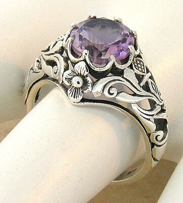 #ad ART NOUVEAU STYLE GENUINE AMETHYST SCOTTISH THISTLE 925 STERLING SILVER RING 567 $34.00