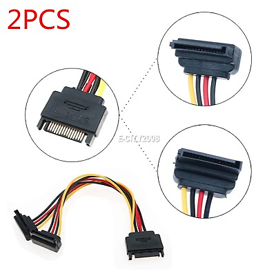 #ad 2X SATA 15Pin Male to Dual 2 4 Pin Molex Female Y Splitter Adapter Power Cable $6.99