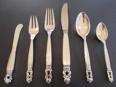 #ad GEORG JENSEN ACORN STERLING SILVER FLATWARE 6P PLACE DINNER SET EXCL*EXCL*FREESH $650.98