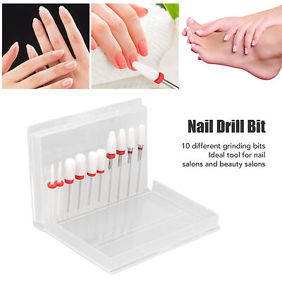 #ad 10pcs Nail Art Drill Bits Set Remove Nail Glue Stainless Steel Ceramic Nail BOO $13.72