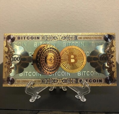 #ad 24k Gold Plated 100 Bitcoin Cryptocurrency Collectible Banknote $10.00
