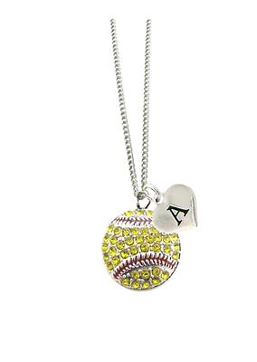 #ad Custom Crystal Softball Silver Chain Necklace Choose Initial Charm All 26 Avail $22.49
