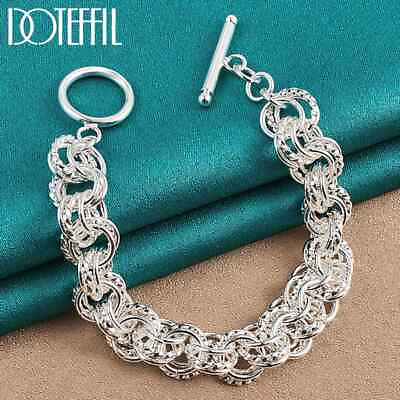 #ad DOTEFFIL 925 Sterling Silver Full Circle Chain Bracelet Charm Fashion Jewelry $8.37