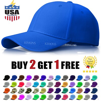 #ad Plain Baseball Cap Solid Color Blank Army Hat Ball Men Women Hook N Loop VC wool $6.45