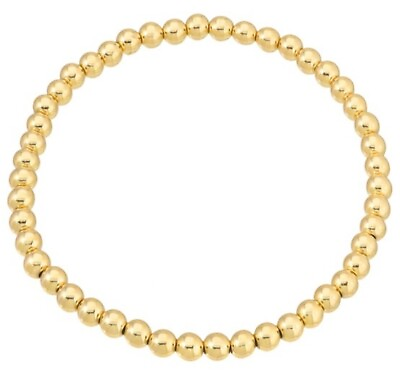 #ad 4mm Bead Round Solid Yellow Filled Gold Ball Stretchy Bracelet 7 Inches $55.99