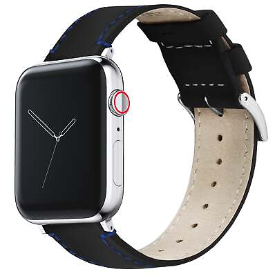 #ad Apple Watch Black Leather Blue Stitching Watch Band Watch Band $32.99