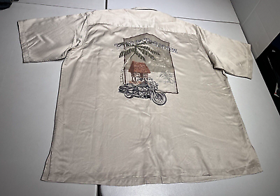 #ad Harley Davidson Shirt Men’s 3XL Brown Road To Paradise Button Silk Cotton Camp $45.50