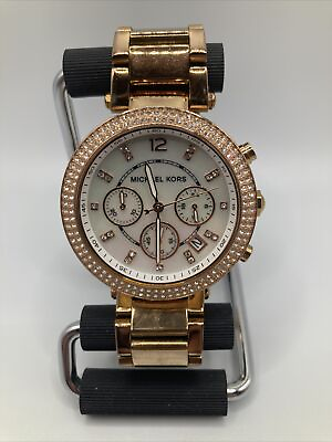 #ad Michael Kors Parker MK 5491 Rose Gold Chronograph 39mm Watch Working $39.99