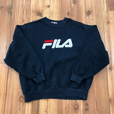 #ad FILA Navy Blue Embroidered Logo Fleece Lined Pullover Sweatshirt Adult Size L $12.00