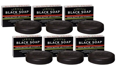#ad Madina African Black Soap Cocoa Butter with Vitamin E 3.5 OZ Vegan 6 Pack $29.00