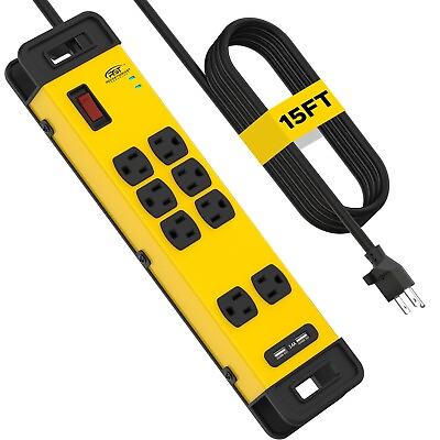 #ad 8 Outlet Heavy Duty Power Strip with 2 USBSurge Protector15Ft Cord ETL Listed $33.29