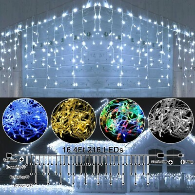 #ad Christmas LED Hanging Icicle Curtain Lights Outdoor Fairy String Wedding Lamp US $48.99