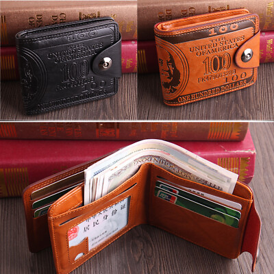 #ad Men#x27;s US 100 Dollar Bill Leather Bifold Card Photo Holder Wallet Handbag Purse $7.99