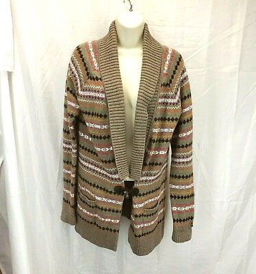 #ad Tommy Hilfiger Womens Cardigan Sweater Toggle Button Sz M Cotton Angora blend $26.39