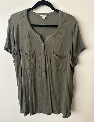 #ad Sonoma Goods For Life Green V Neck Rayon Blouse Top Size XL $12.99