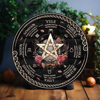 #ad Pentagram Wheel Of The Year Wheel Of The Year Wooden Sign Wicca Wheel Of The $42.95