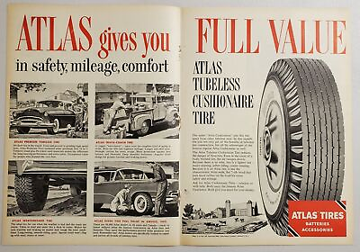#ad 1955 Print Ad Atlas Tubeless Cushionaire Tires Batteries Accessories Farm Cars $12.73