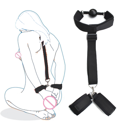 #ad Bondage Kit Neck Collar Handcuffs with Ball Mouth Gag Back Cuffs Restraints BDSM $9.99
