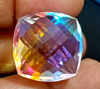 #ad 43.5 Ct Certified Natural Cube Cut Rainbow Untreated Mystic Quartz Gemstone $16.55