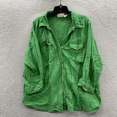 #ad MAGGIE BARNES Blouse Womens Size 22 24 Top 3 4 Sleeve Green Essentials $12.95