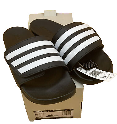 #ad adidas Unisex Adilette Comfort ADJ Slides Sandal Black White Mens 10 Womens 11 $23.99