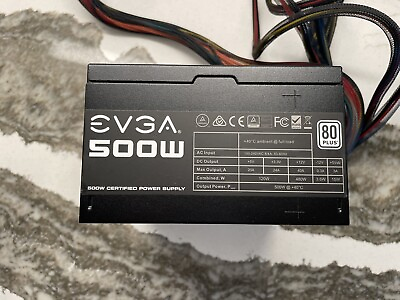 #ad EVGA 500 W1 80Plus 500W Power Supply 100 W1 0500 KR No Cord Works Great $30.00
