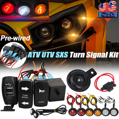 #ad ATV UTV SXS Street Legal LED Turn Signal Horn Kit For Can Am Polaris RZR Honda $35.99