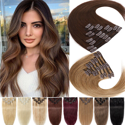 #ad 8 22quot; Real Straight Hair Full Head Style Free Extension 18 Clips To Fix Hair NEW $24.99
