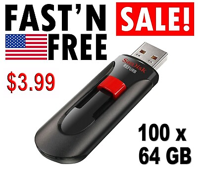 #ad Lot 100x SanDisk Cruzer Glide USB flash thumb drive 64GB SDCZ60 064G 100 x 64 GB $399.00