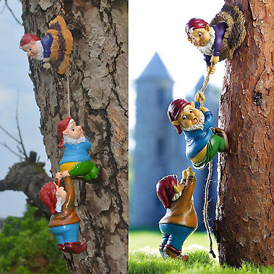 #ad Climbing Gnomes Tree Decor Funny Gnome Garden Statue Art Resin Dwarf Sculpture $13.72