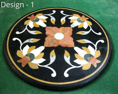 #ad 12quot; Black Marble Center Table Top Unique Design Inlay Work round Coffee Table $215.00