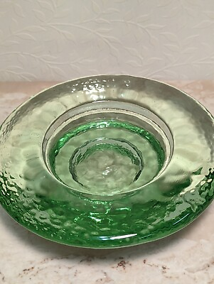 #ad Fire and Light Recycled Glass Green Pedestal Dish Candle Holder Tray Round Heavy $69.98