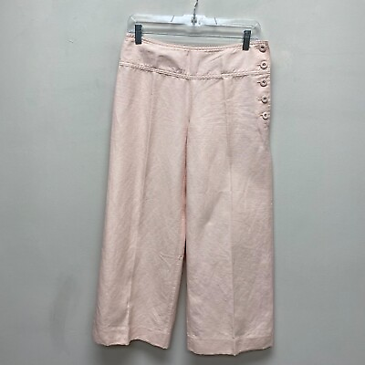#ad Cartonnier Anthropologie Pink Side Buttons Wide Leg Ankle Cropped Linen Pants 4 $21.71