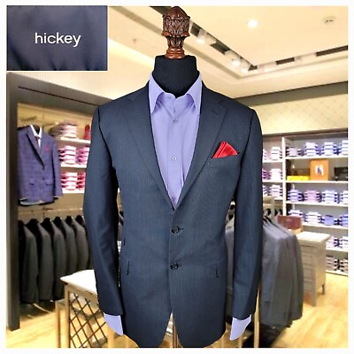 #ad Hickey Freeman Dual Vent Wool Blazer Mens Blue Stripe 44L Button Sport Suit Coat $85.00