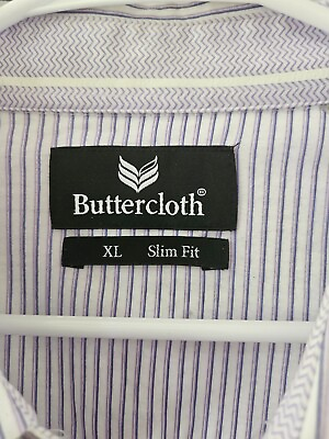 #ad Buttercloth Mens Blue Purple Striped Short Sleeve Shirt Slim Fit $30.60