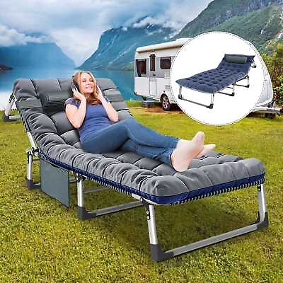 #ad Adult Adjustable 4 Position Cots Folding Camping Cot Heavy Duty Bed W Mattress $61.99