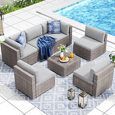 #ad 7PC Outdoor Patio Furniture Set Sectional Sofa PE Rattan Wicker Conversation Set $462.99