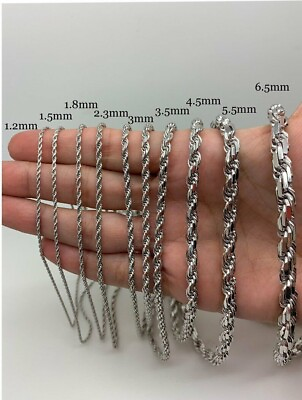 #ad Rhodium Plated Solid 925 Sterling Silver Twisted Rope Link Chain Multiple Option $124.86