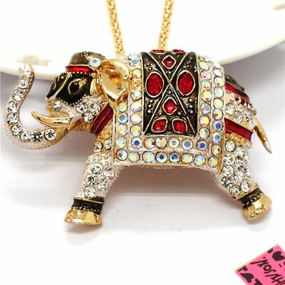 #ad New Fashion Women Enamel Rhinestone Cute Elephant Crystal Pendant Necklace $3.95