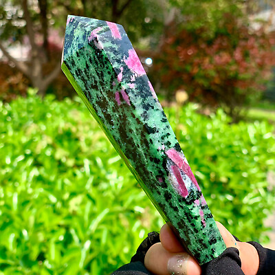 #ad 171G Natural green Ruby zoisite anylite crystal Wand Obelisk Point Healing $59.40